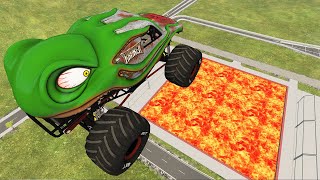 Cars vs Lava Pools Monster Truck, School Bus, Tank #24 – BeamNG.Drive