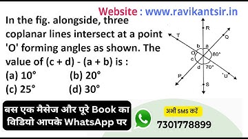 In the fig. alongside, three coplanar lines intersect at a point 