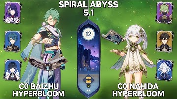 C0 Baizhu Hyperbloom & C0 Nahida Hyperbloom [5.1 Spiral Abyss - Floor 12]