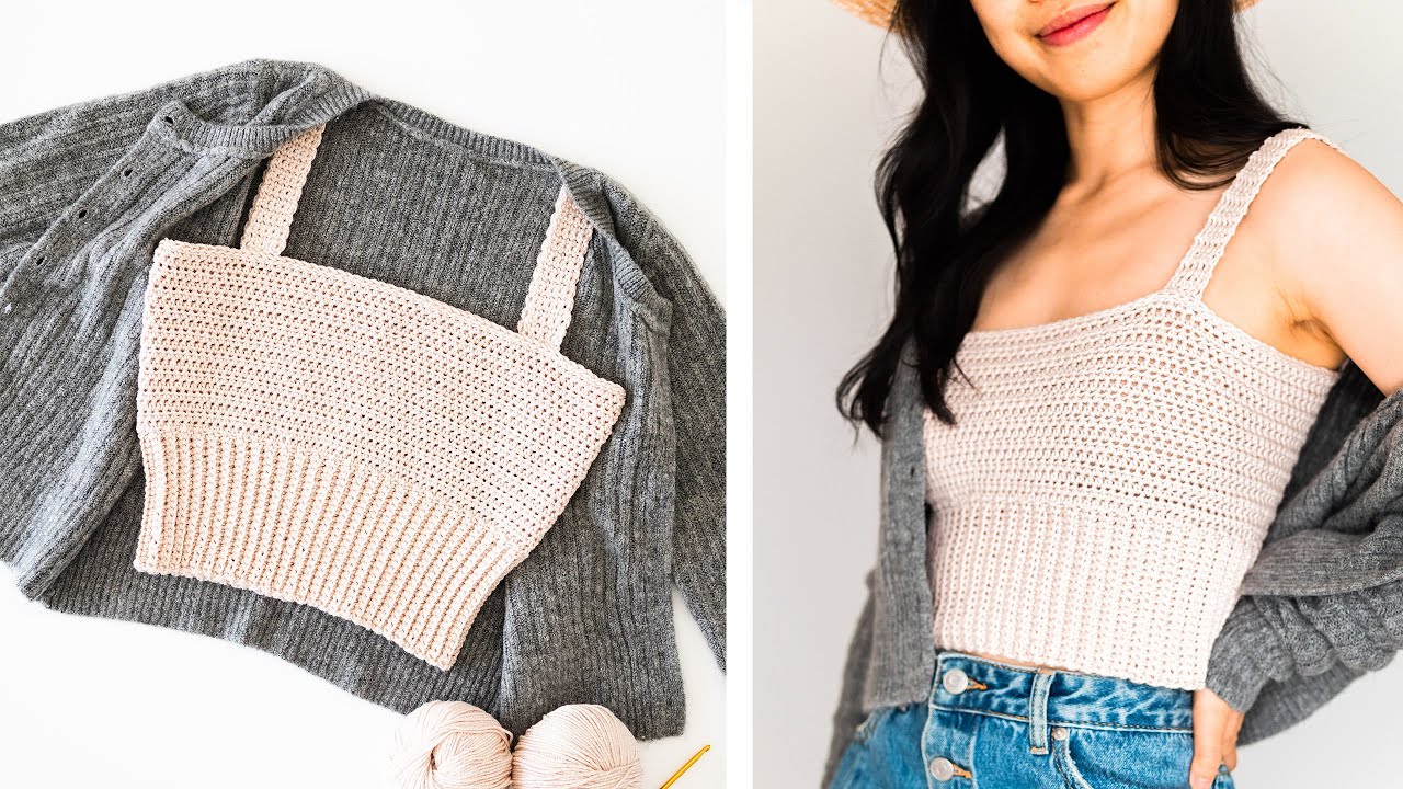 Simple Crop Top with Ribbed Hem - How to crochet a summer crop top