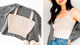 Simple Crop Top with Ribbed Hem  How to crochet a summer crop top DIY Tutorial! // For The Frills