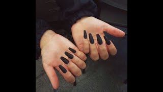 Painting My Natural Long Nails Black Glitter  ?✨