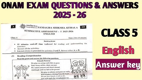 Onam exam questions and answer 2025-2026 Class 5 English  First term exam Answer key Kerala syllabus