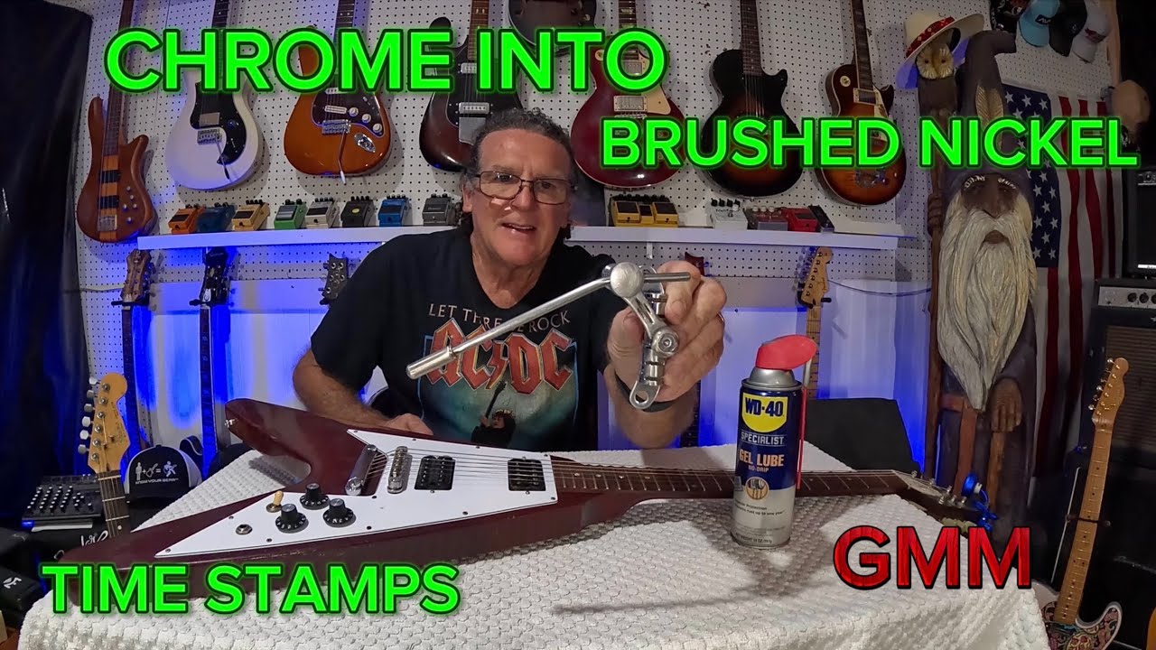 How To DIY Change Chrome guitar parts into Brush Nickel. Duesenberg Tremolo