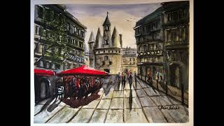 Watercolour Painting of a Street Scene in Bordeaux, France screenshot 5