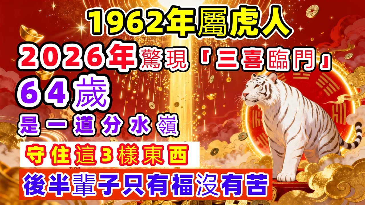 1962年屬虎人：2026年驚現「三喜臨門」64歲是一道分水嶺，守住這3樣東西，後半輩子只有福沒有苦 |老李說運勢 