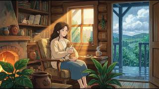 Ghibli Style: Rainy Day in a Cozy Forest Cabin 🌧️ Ambience &amp; Fireplace