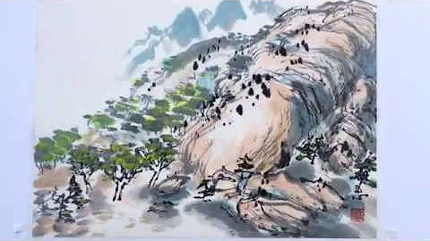 Chinese brush and ink painting 2/2: rocks and tree...