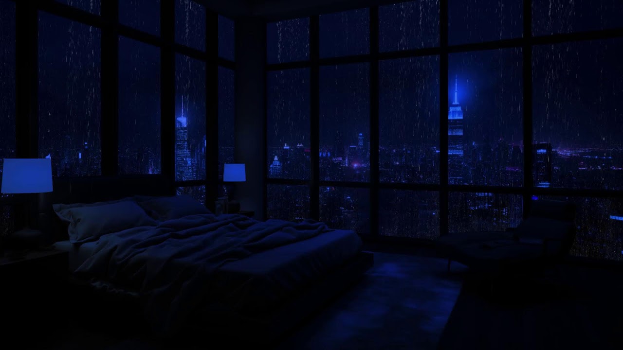 Relaxing Rain Sounds in the Dark Bedroom (No Ads) 🌧️ - Rain Sounds for Sleeping