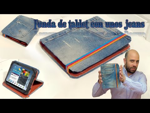 Funda para tablet utilizando unos jeans. DIY manualidades reciclando cartón y unos vaqueros