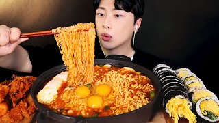 SUB)3 Packs of Spicy Ramyeon & Kimchi & Gimbab Mukbang🔥 ASMR Eating sound