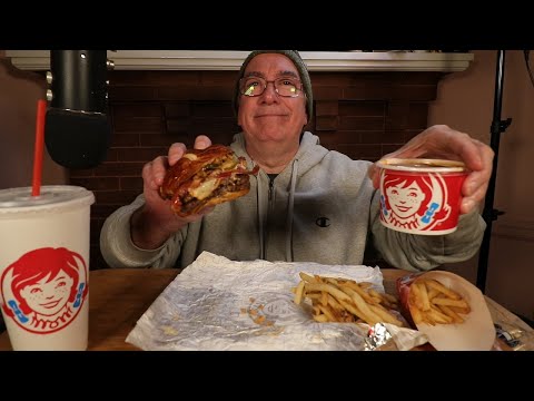 ASMR Eating Wendy's Pretzel Bacon Pub Cheeseburger