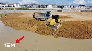 part 7 The Project Video!! Best Bulldozer Construction Machinery Filling Out Side The Land into lake