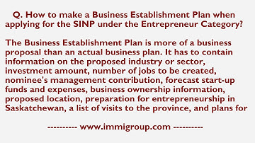 How to make a Business Establishment Plan for the SINP under the Entrepreneur Category?