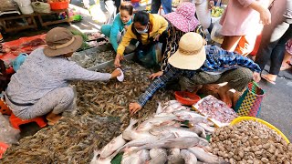 Cambodian Food Market Scenes - Various Vegetables, Lobsters, Fruits, Fish & People Daily Activities