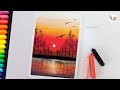 Easy Sunset Landscape Drawing with Oil Pastels | Mesmerizing Art Tutorial