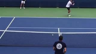 Stan Wawrinka pushing Federer at the net!