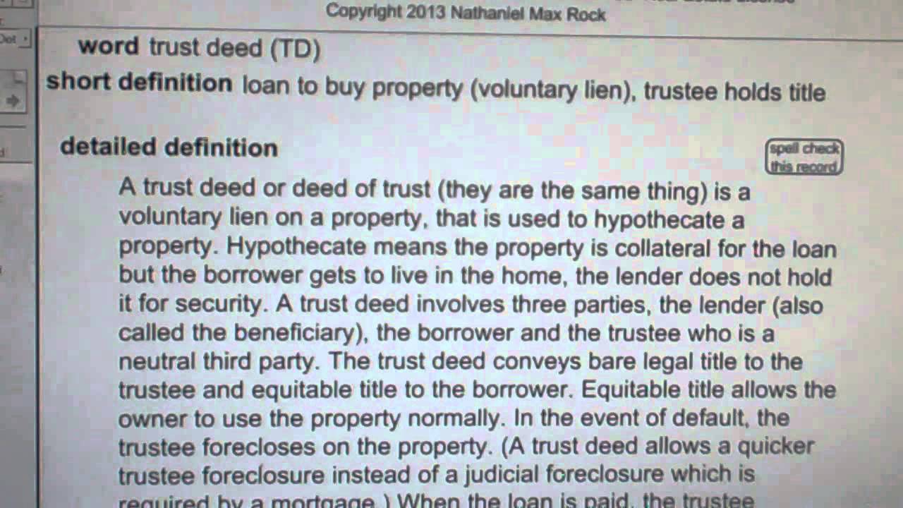 trust deed (TD) Real Estate License Exam Study Guide AgentExamPass.com