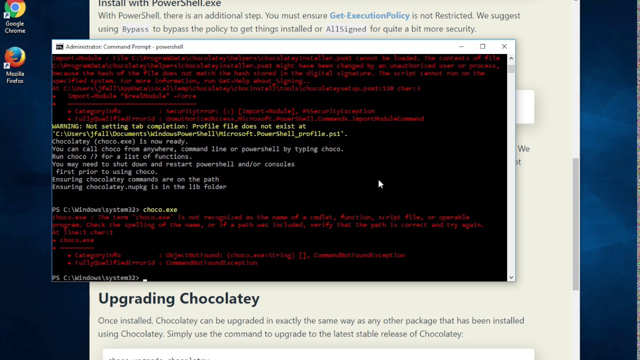 Install Chocolatey on Windows 8 with an Admin Powershell