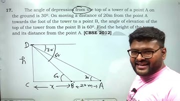 The angle of depression from the top of a tower of a point A on the ground is 300. On moving a dista