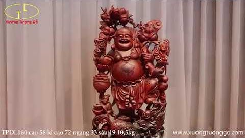 Tượng Gỗ Di Lặc ngũ phúc vác cành đào đứng long mã gỗ trắc đỏ đen | xưởng_tượng_gỗ