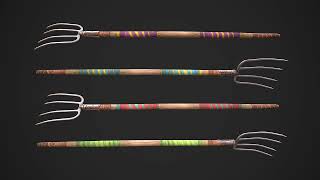Medieval Wooden Pitchfork 3D Model Peasant Tools Armory Weapon Farmers Worker Farm Weapons Set Pack