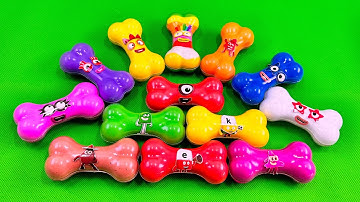 Rainbow SLIME: Looking Numberblocks, Spongebob, Cocomelon with Dog Bone, Mini Heart Coloring! ASMR