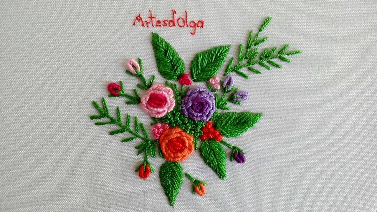 Hand Embroidery: Bullion stitch roses | Artesd'Olga - YouTube