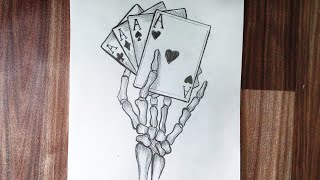 How To Draw Skeleton Hand Holding Aces Cards Tattoo Drawing Tutorial