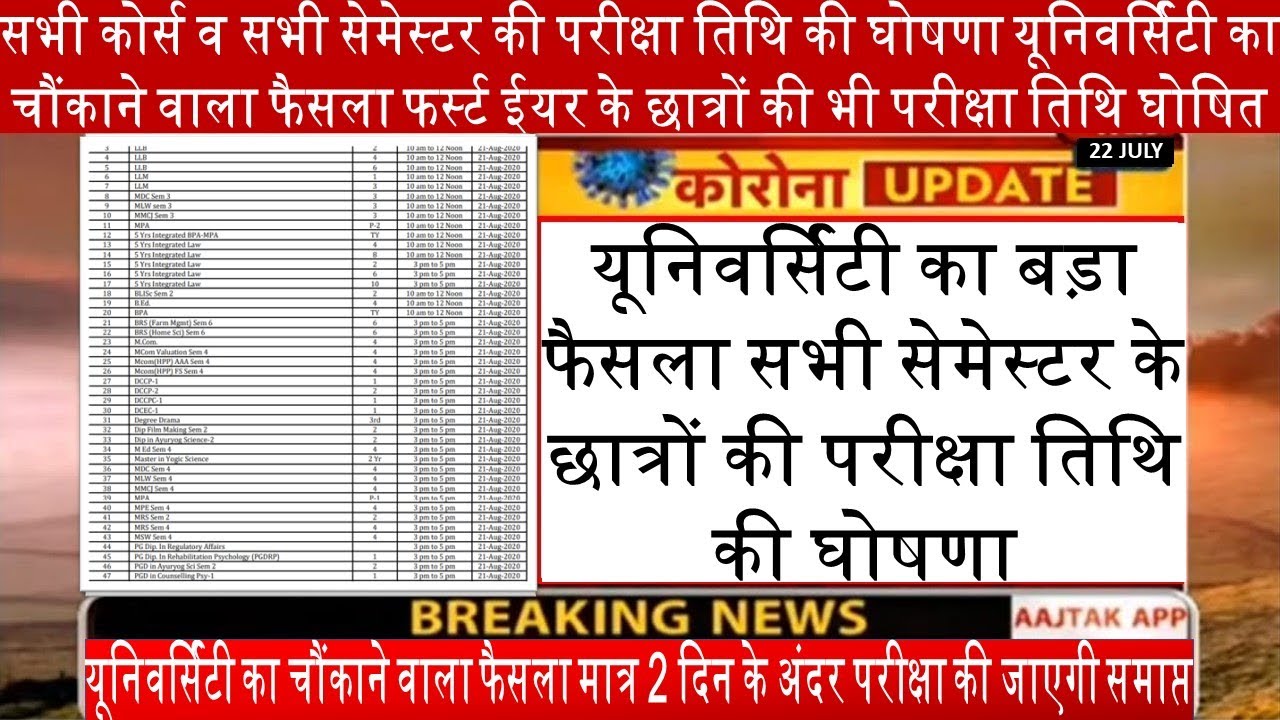 University exam 2020 datesheet release | सभी कोर्स व सभी सेमेस्टर की परीक्षा तिथि की घोषणा | GU exam