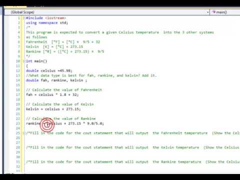 C++ LAB-4 Code Completion Celsius to Fahrenheit, Kelvin, Rankin