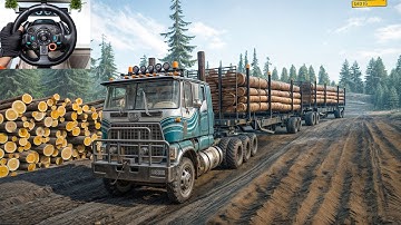 Ford CLT9000- Hauling Multiple Log Trailer Through Muddy Terrain | SnowRunner | Logitech G29 | #1043