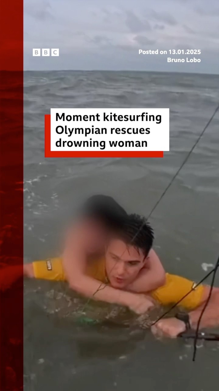 Bruno Lobo was testing a new camera while kitesurfing when he heard the woman screaming. #BBCNews