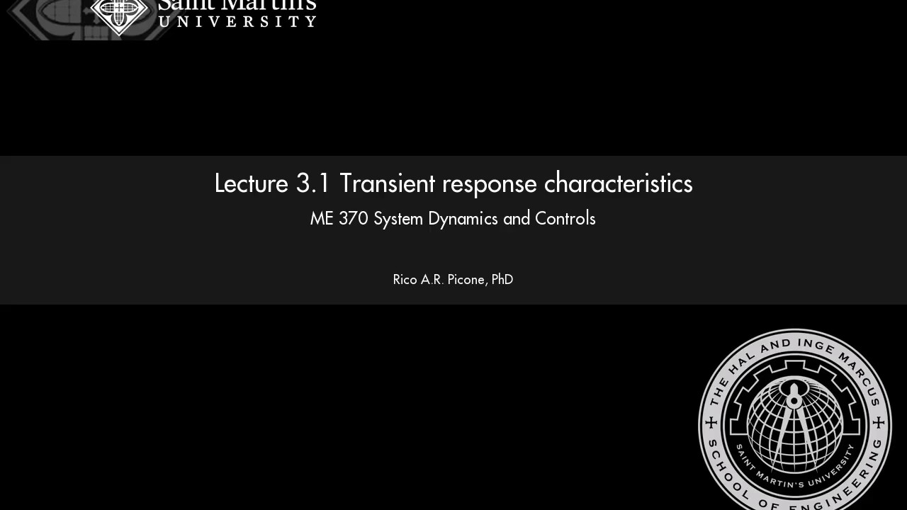 System Dynamics and Controls: Lecture 3.1 Transient response characteristics.