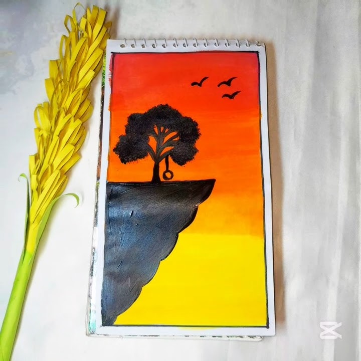 Easy sunset painting🌅 #shorts #viralshorts #painting #art #naturepainting #sunsetpainting #fyp