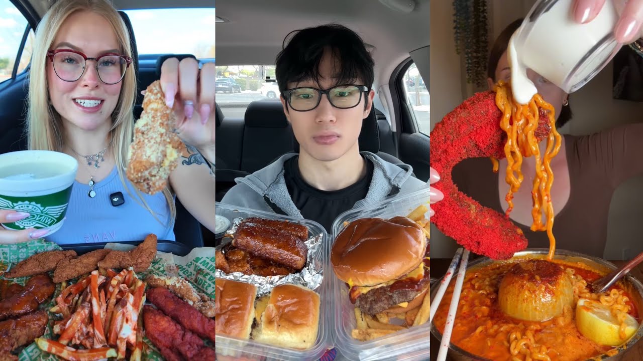 TIKTOK MUKBANG COMPILATION | Spicy Buldak ramen w/flaming hot cheetos chicharron&onion boil and more