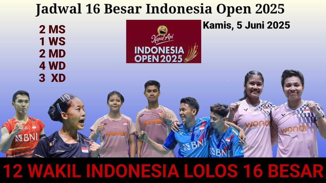 Jadwal babak 16 besar Indonesia open 2025 ~12 wakil Indonesia lolos 16 ...