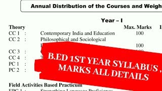 B.Ed 1st year Complete details ( subjects, internals , external, weightage of Marks )