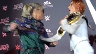 Liv Morgan try punch taste out Becky lynch mouth at WWE Kings \& Queens of the ring press conference