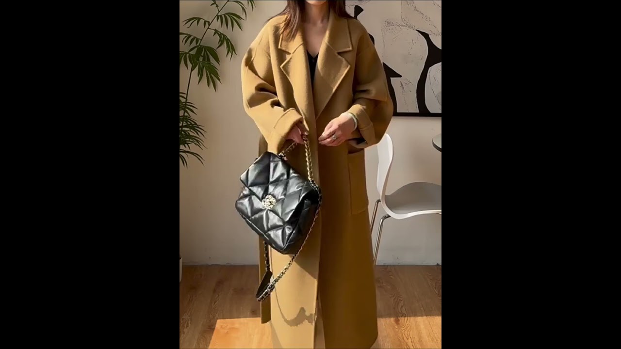 Autumn New Women Winter Coat Edition High End Camel Double Sided Wool Coat Long Striped Bathrobe