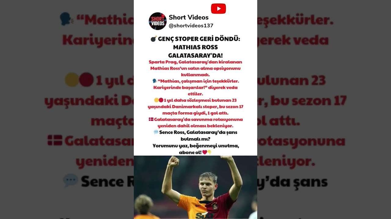 💣 GENÇ STOPER GERİ DÖNDÜ: MATHIAS ROSS GALATASARAY'DA!