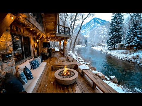 Snowfall On The Winter Riverbank Firepit Nature Sounds Ambience 