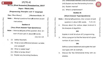 BCA 1ST SEM PROGRAMMING PRINCIPLES AND C LANGUAGE C 2017 | VBSPU
