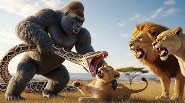 Gorilla Saves Lion Cub from Giant Python — Then the Lion Pride Did Something Shocking!