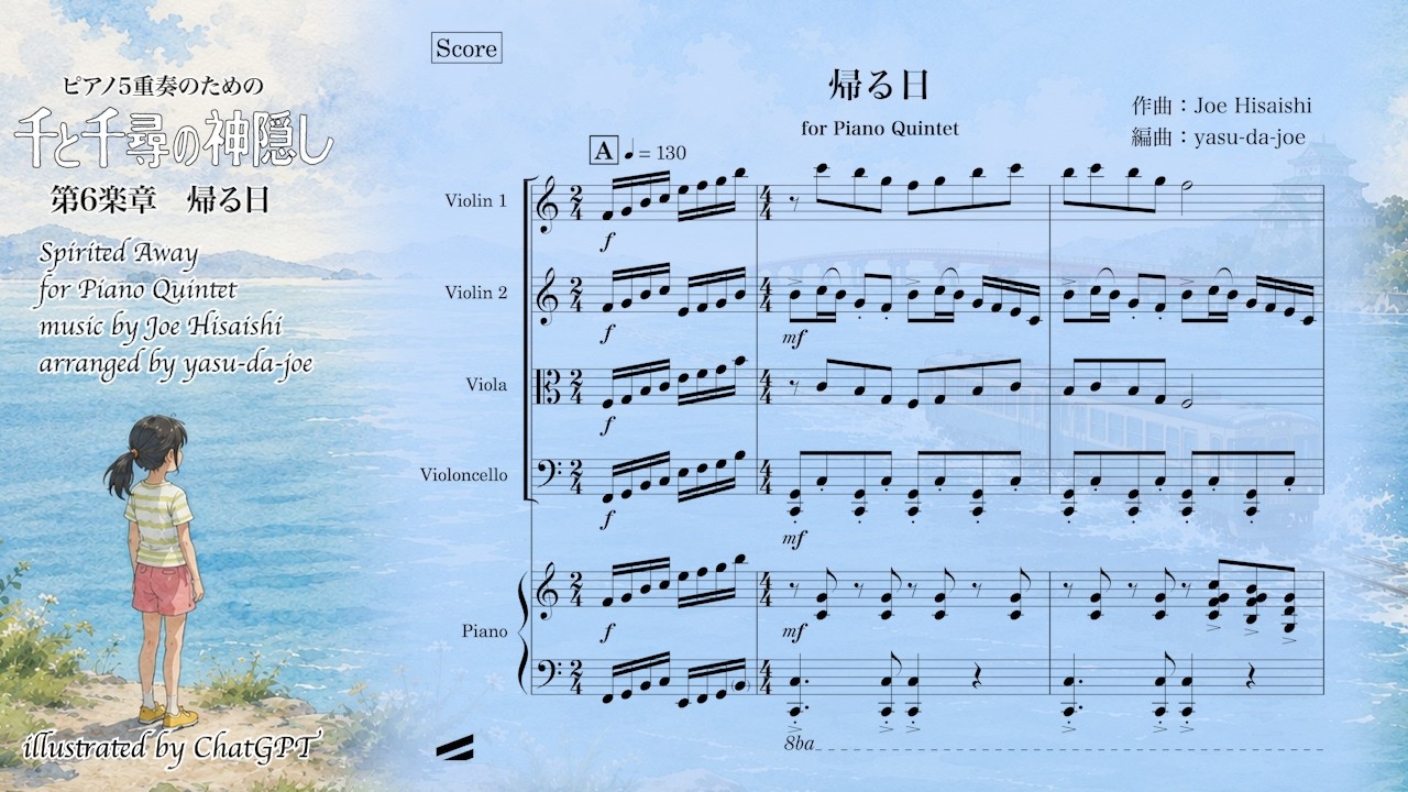 YouTubeで「帰る日」ピアノ5重奏のための千と千尋の神隠しよりThe Return, from Spirited Away Suite.を視聴 YouTubeで「帰る日」ピアノ5重奏のための千と千尋の神隠しよりThe Return, from Spirited Away Suite.を視聴