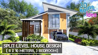 Split level House Design Idea (8x10 meters , 3Bedroom)