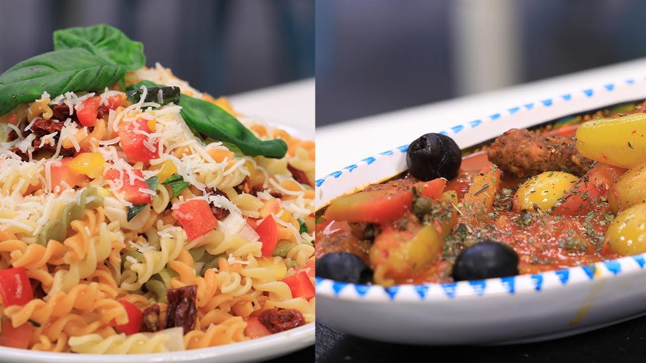 Tajine Merguèz , Salade de pâtes aux légumes - koujinetna Haka 02 EP 101