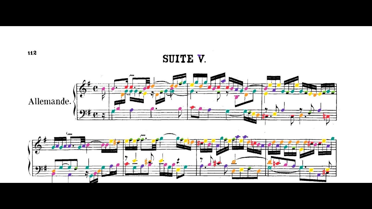 Bach - French Suite No. 5 BWV 816 in color (Schiff)