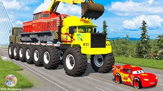 Giant CRUSHER DOZER Mack Truck Eater VS Cars Lightning McQueen Escape Monster Beamng Drive #15 screenshot 5