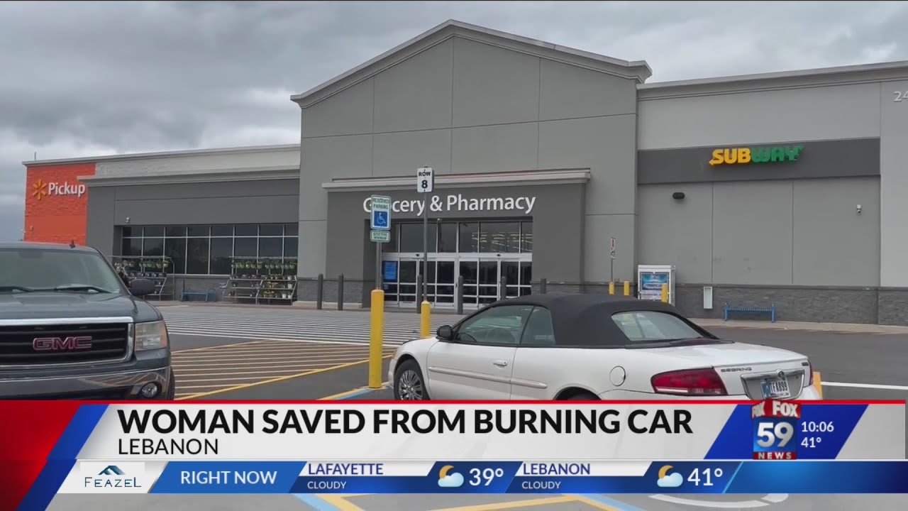 Good Samaritans rescue woman from burning car in Lebanon - YouTube
